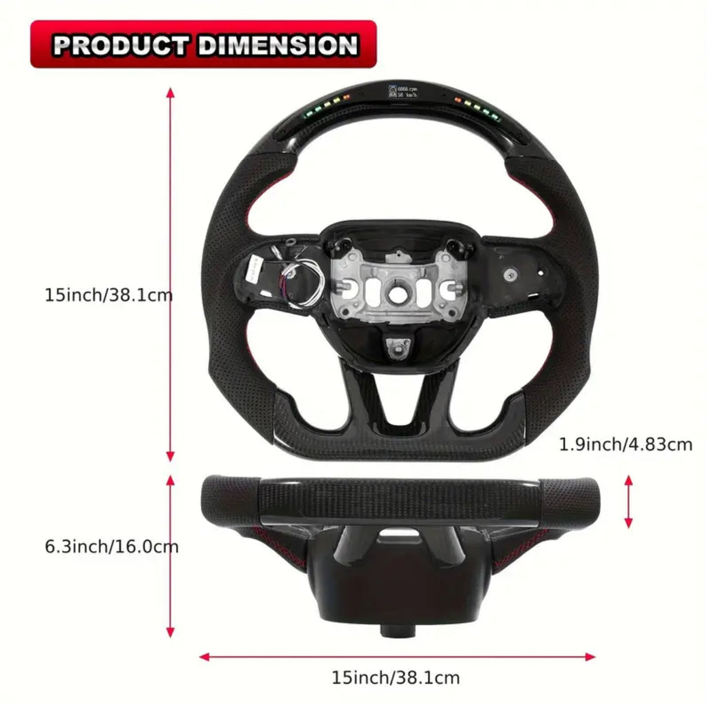 Dodge Charger/Challenger (2015-2023)/ Durango/Jeep Cherokee (2014-2023) LED HEATED Carbon Fiber Steering Wheel