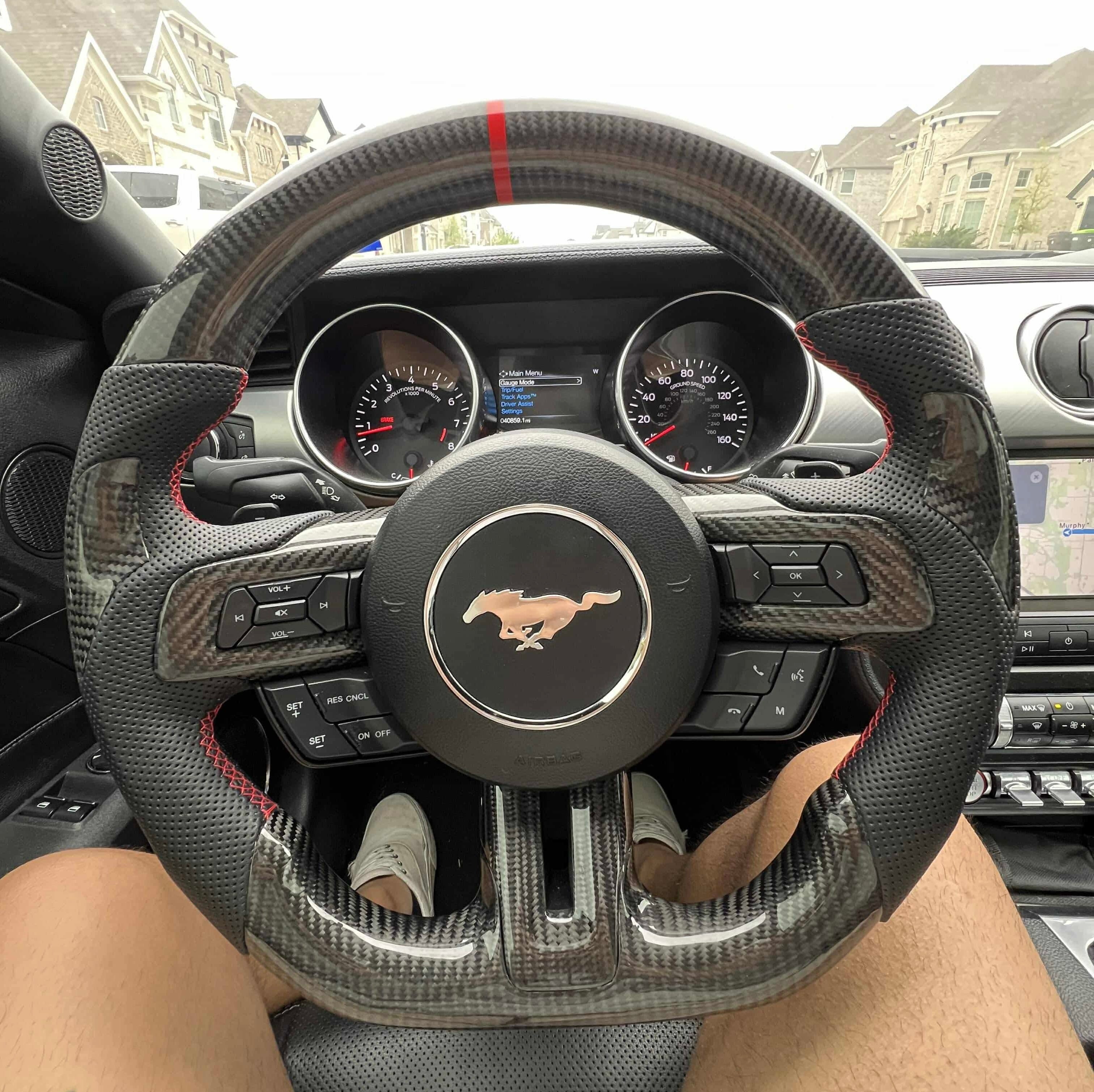 Ford Mustang (2015-2017) Carbon Fiber Steering Wheel W/Thumb Grips And Trim Pieces