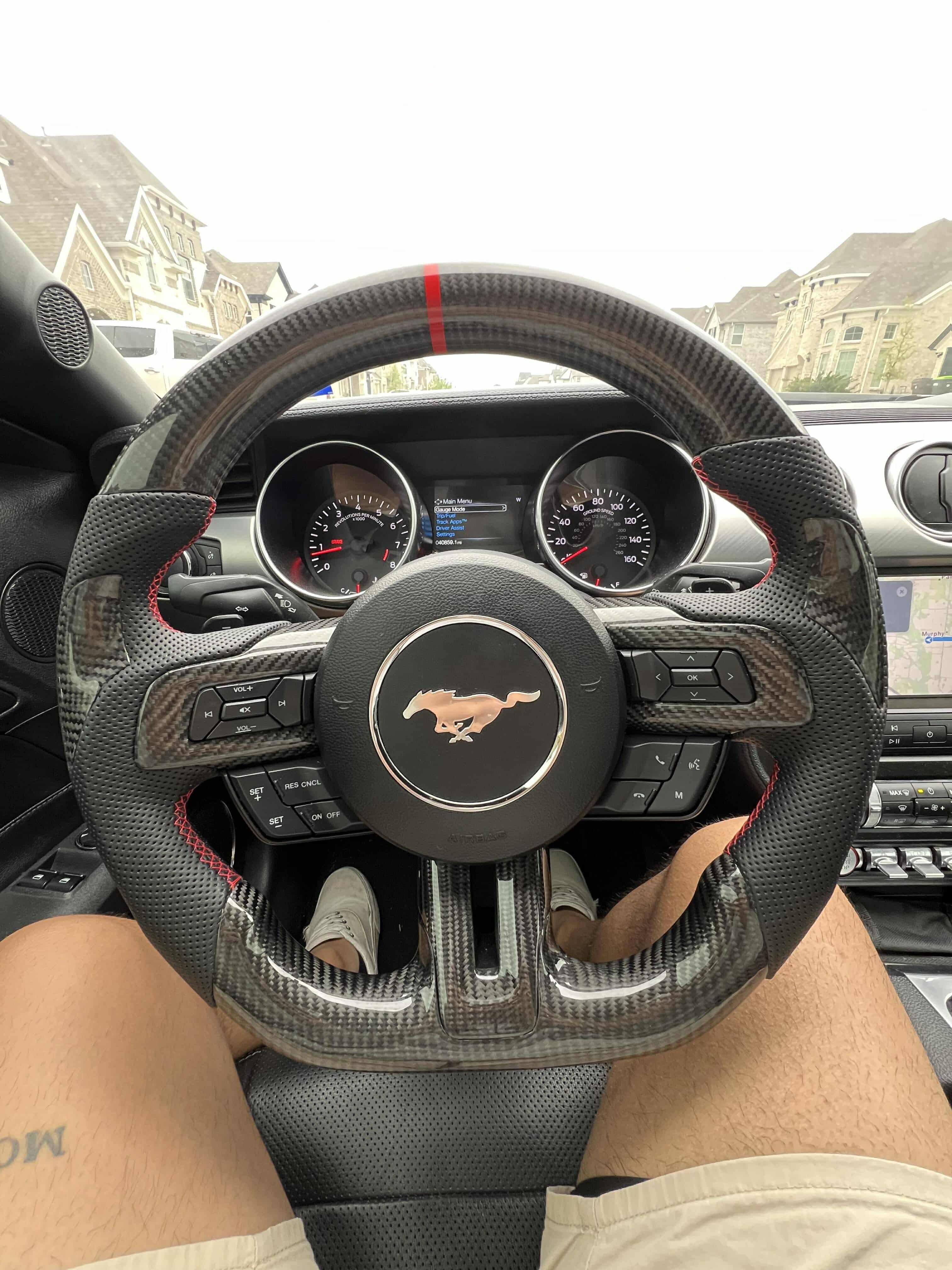 Ford Mustang (2018-2023) Carbon Fiber Steering Wheel W/Thumb Grips And Trim Pieces