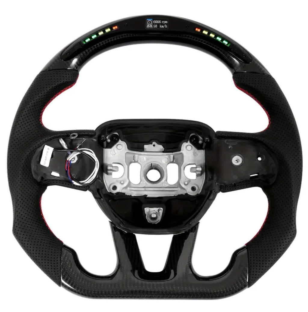 Dodge Charger/Challenger (2015-2023)/ Durango/Jeep Cherokee (2014-2023) LED HEATED Carbon Fiber Steering Wheel