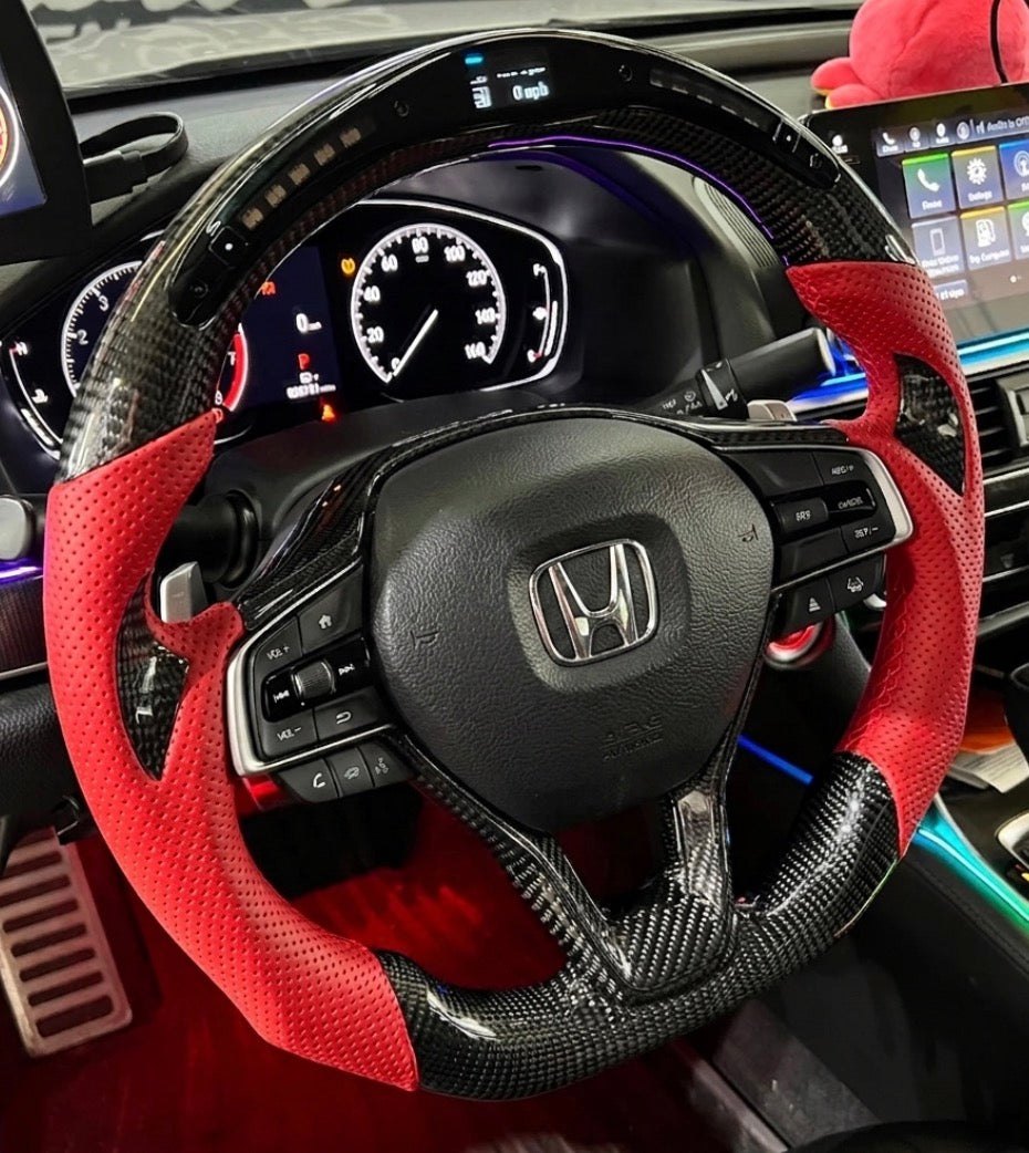 Honda Accord (2018-2022) LED Carbon Fiber Steering Wheel W/Thumb Grips And Trim Piece