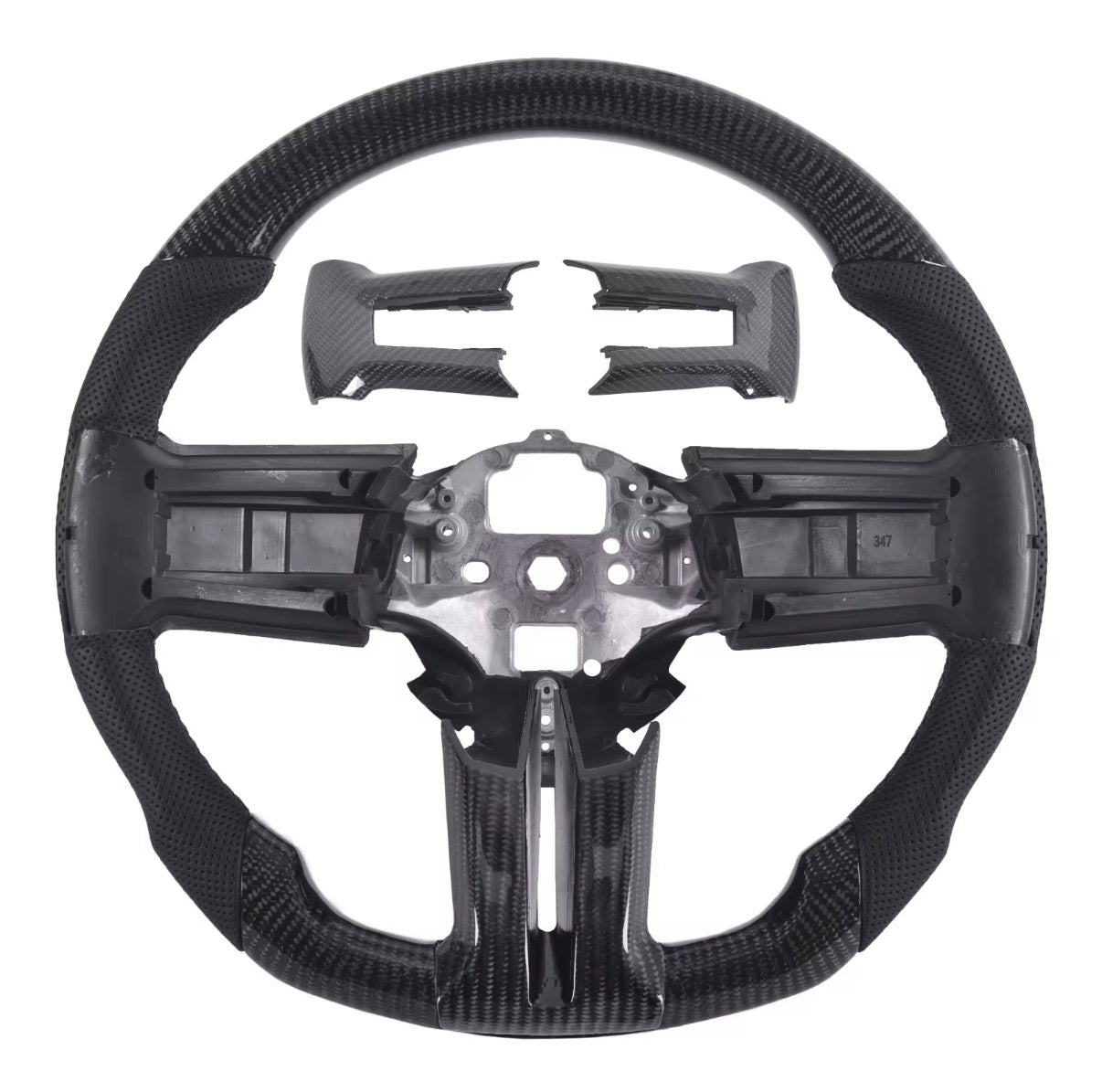 Ford Mustang (2012-2014) Carbon Fiber Steering Wheel W/Thumb Grips And Trim Piece