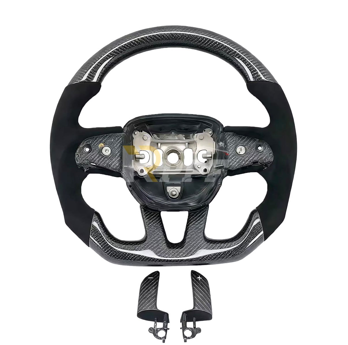Dodge Charger/Challenger (2015-2023)/ Durango/Jeep Cherokee (2014-2023) Carbon Fiber Steering Wheel W/Alcantara Grips And Matching Paddle Shifters