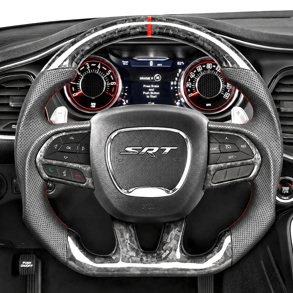 Dodge Charger/Challenger (2015-2023)/ Durango/Jeep Cherokee (2014-2023) FORGED Carbon Fiber Steering Wheel W/Trim Piece