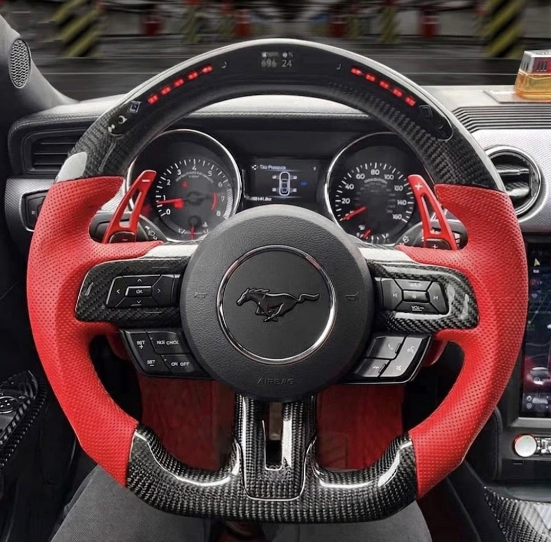 Ford Mustang (2018-2023) LED Carbon Fiber Steering Wheel W/Trim Piece