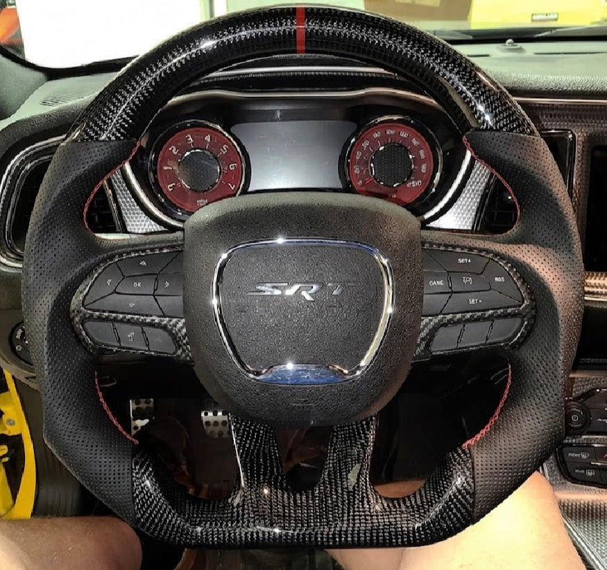Dodge Charger/Challenger (2015-2023)/ Durango/Jeep Cherokee (2014-2023) HEATED Carbon Fiber Steering Wheel W/Trim Piece