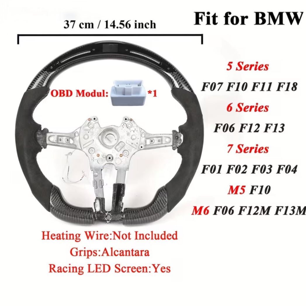 BMW F10 LED Carbon Fiber Steering Wheel W/Alcantara Grips