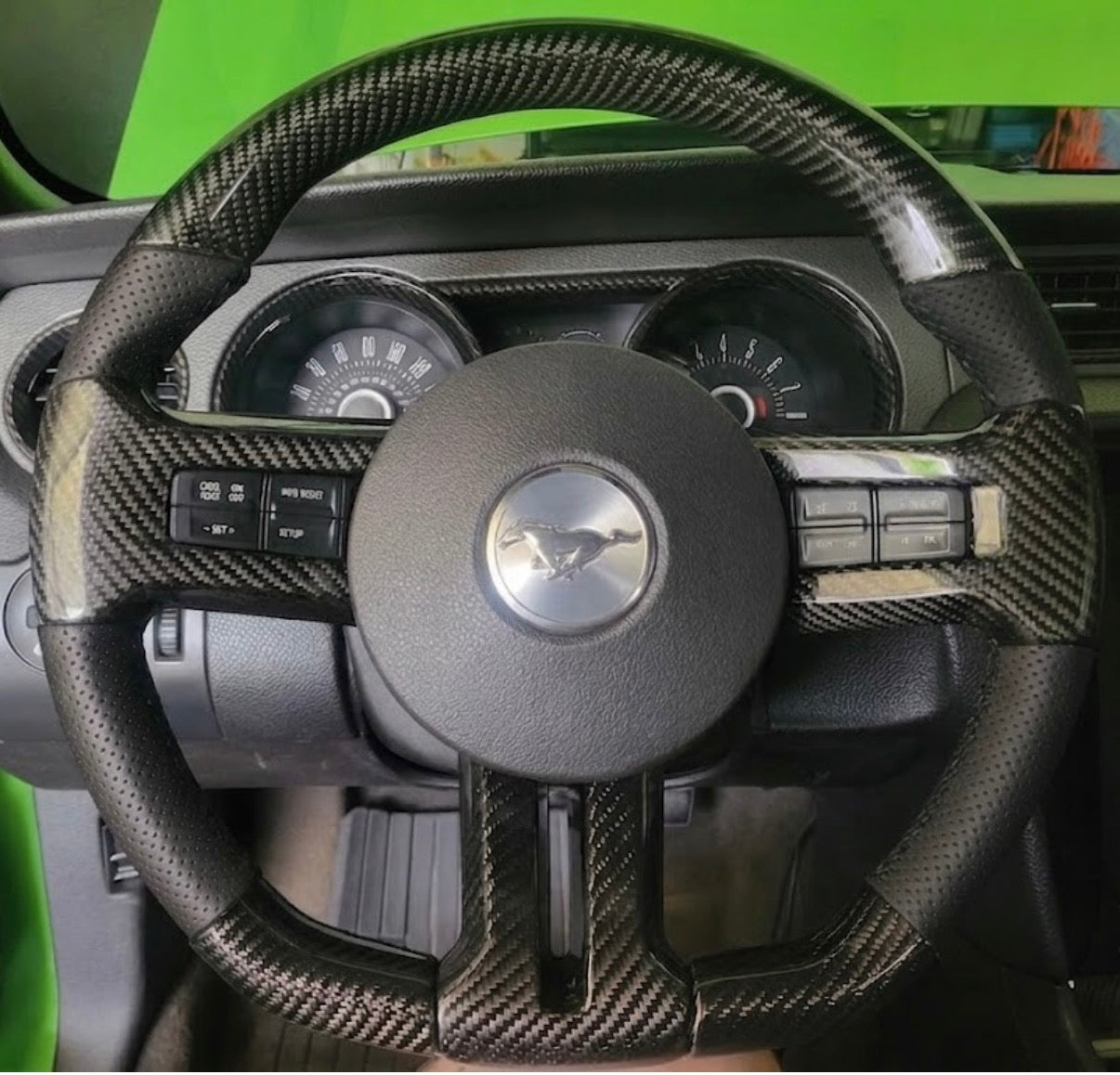 Ford Mustang (2010-2014) Carbon Fiber Steering Wheel W/Thumb Grips And Trim Piece