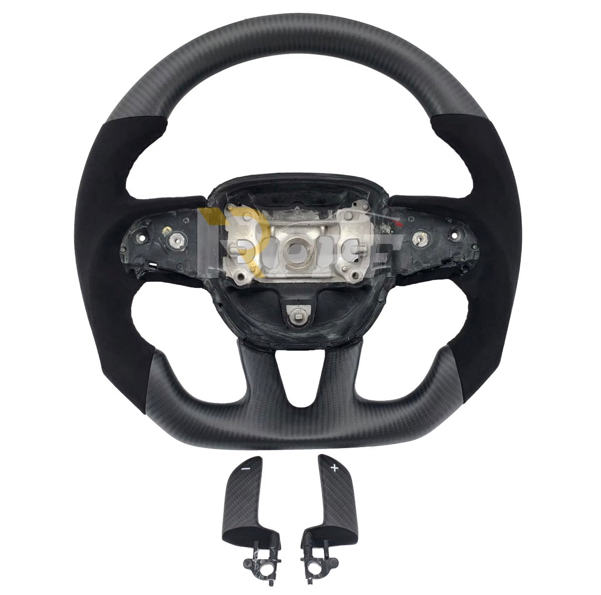 Dodge Charger/Challenger (2015-2023)/ Durango/Jeep Cherokee (2014-2023) MATTE Carbon Fiber Steering Wheel W/Alcantara Grips And Matching Paddle Shifters