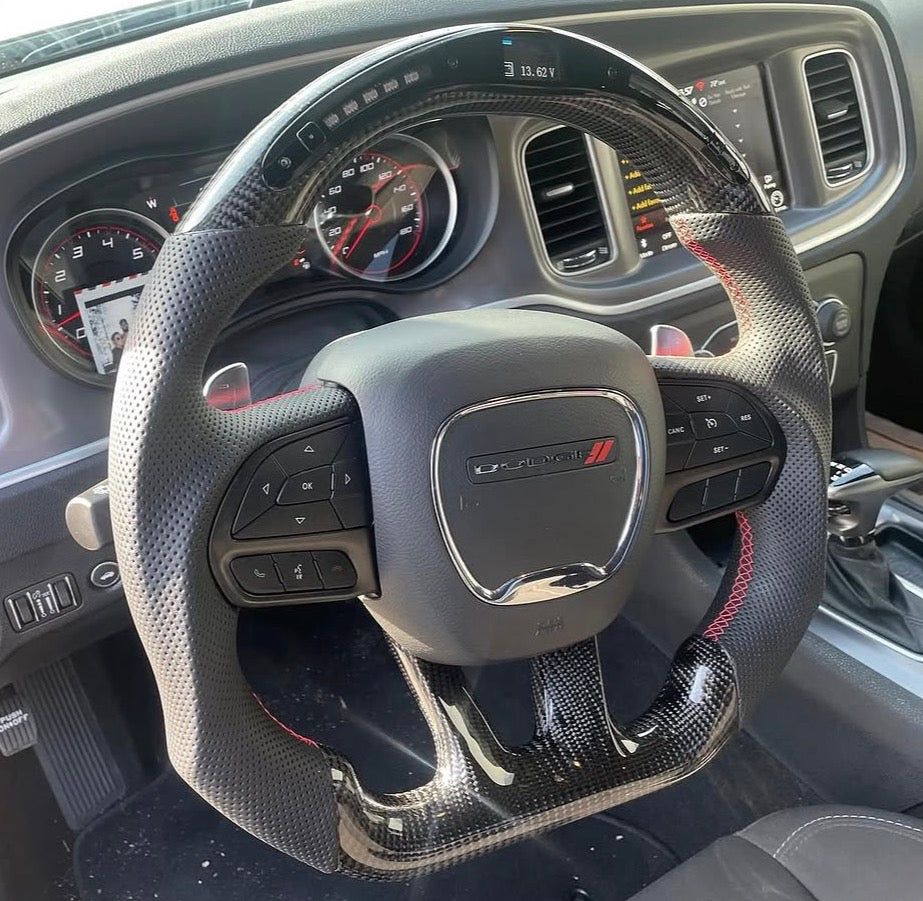 Dodge Charger/Challenger (2015-2023)/ Durango/Jeep Cherokee (2014-2023) LED Carbon Fiber Steering Wheel