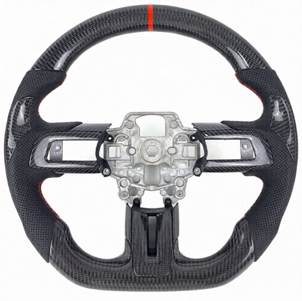 Ford Mustang (2015-2017) Carbon Fiber Steering Wheel W/Thumb Grips And Trim Pieces