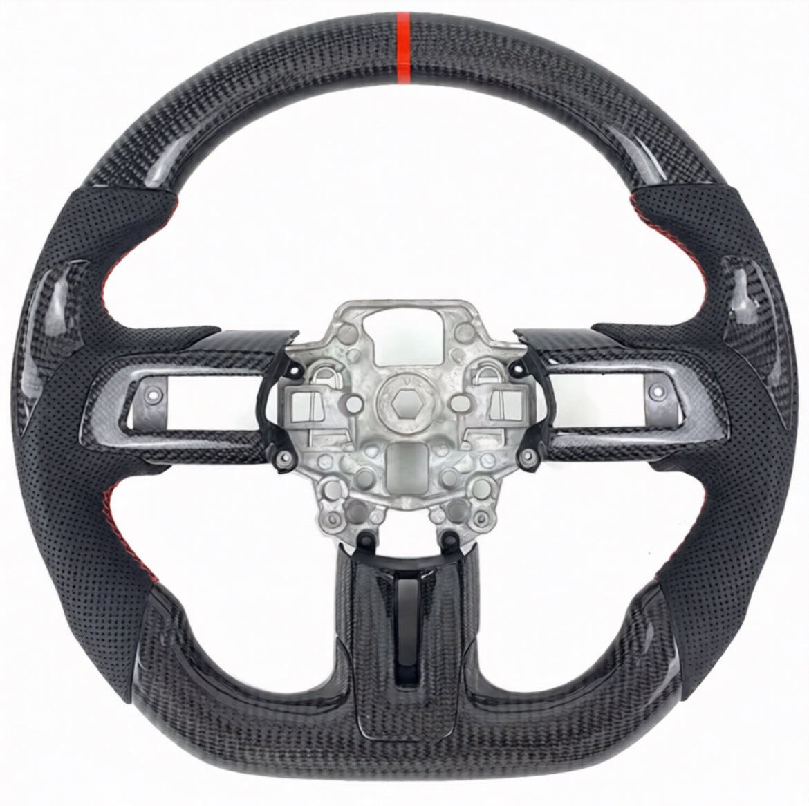 Ford Mustang (2015-2017) Carbon Fiber Steering Wheel W/Thumb Grips And Trim Pieces