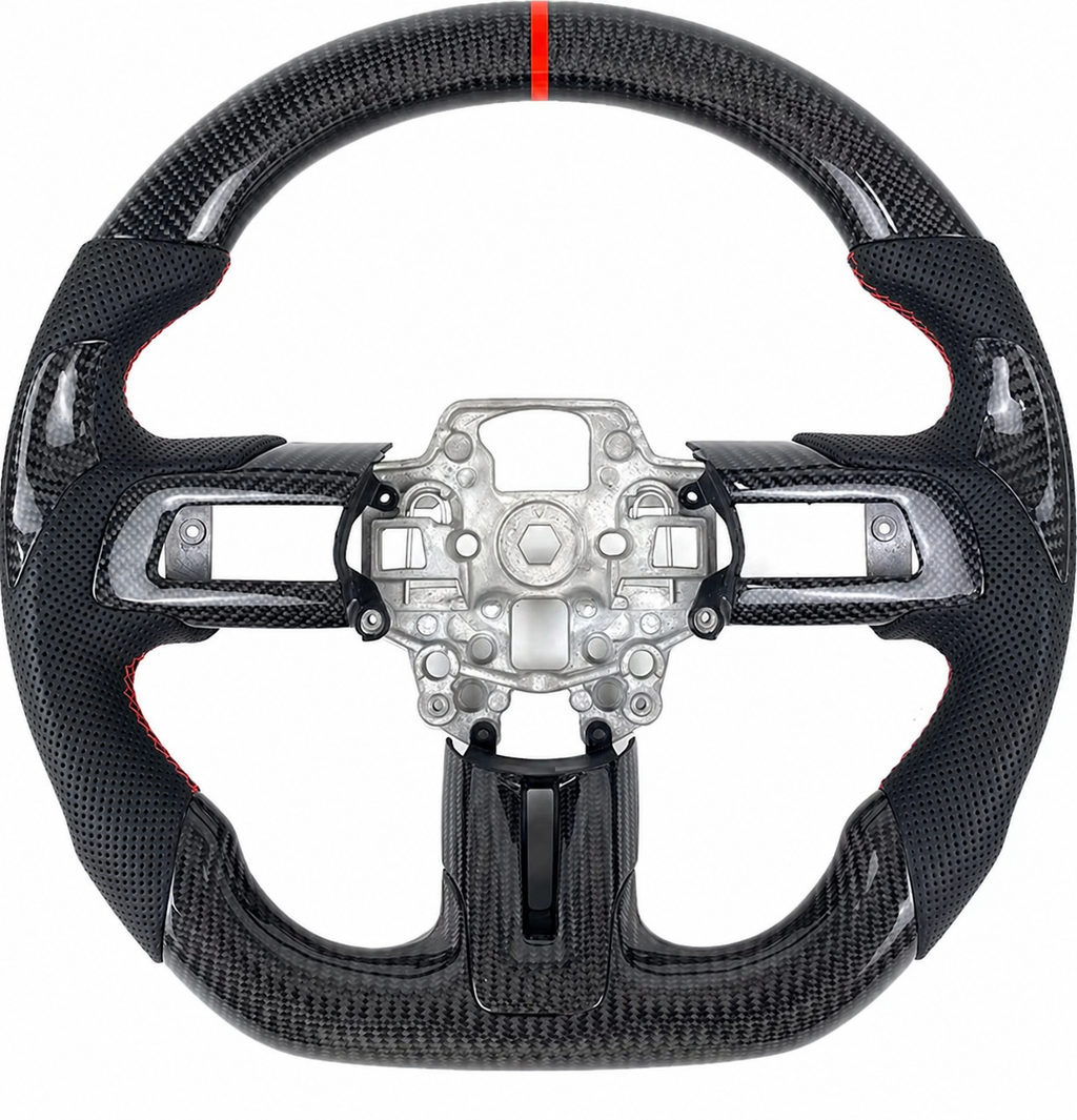 Ford Mustang (2018-2023) Carbon Fiber Steering Wheel W/Trim Piece And Thumb Grips