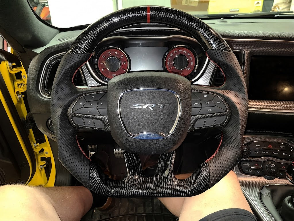 Dodge Charger/Challenger (2015-2023)/ Durango/Jeep Cherokee (2014-2023) Carbon Fiber Steering Wheel W/Trim Piece